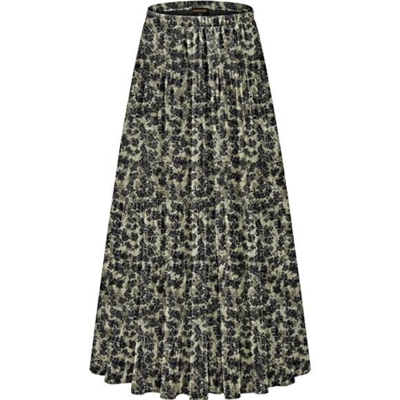 Women's Chiffon Elastic High Waist Maxi Skirts Green Black - Picture 1 of 5